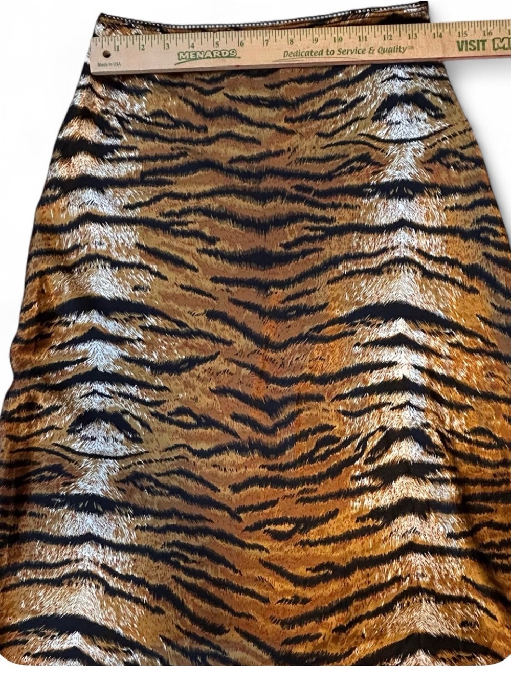 Haute Monde Tiger-Print Satin Midi Skirt M- Gold & Black W/Side Zipper & Elastic - Picture 6 of 7